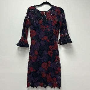 ALEXIA ADMOR Short floral lace dress size XS violet, red, blue colors